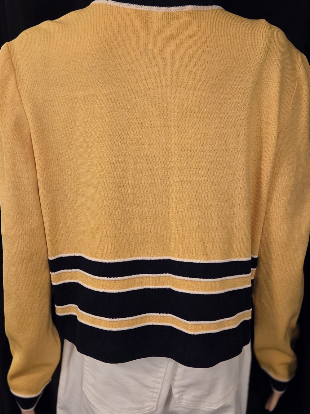 St. John Yellow and Navy Striped Knit Jacket - Picture 3 of 5